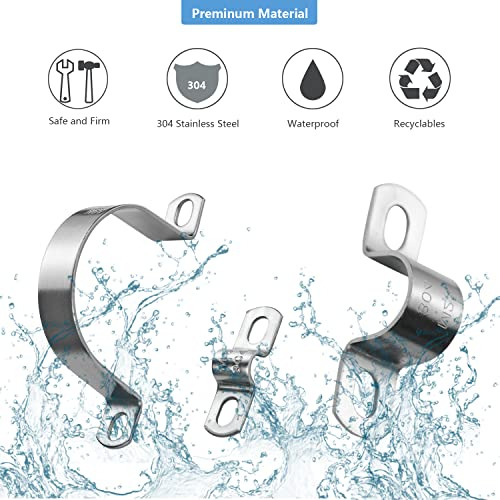 Peromi 5 Pcs 89mm 2 Hole Heavy Duty U-pipe Strap Clamp,stain