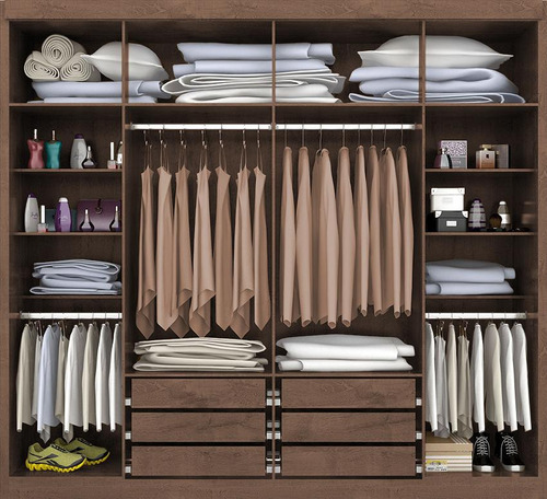 Guarda Roupa Valencia Casal 6 Portas 6 Gav. Com Espelho Cor Chocolate/Off white