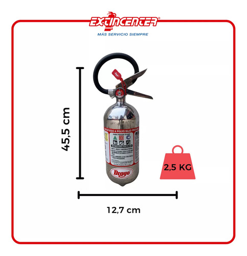 Matafuego Drago 2.5 Kilos De Polvo Quimico Clase A B C Realizado En Aluminio Pulido Más Liviano Sin Costuras No Tiene Micro Perdidas El Más Utilizado En Comercios E Industrias Certificado Iram