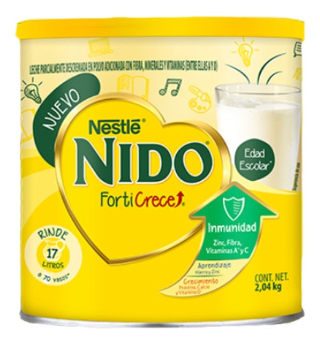 Leche de fórmula en polvo Nestlé Nido Forticrece en lata de 1 de 2.04kg a partir de los 6 años