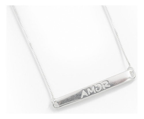 Collar Cadena Y Chapita Calada Palabra Amor 40cm Plata 925