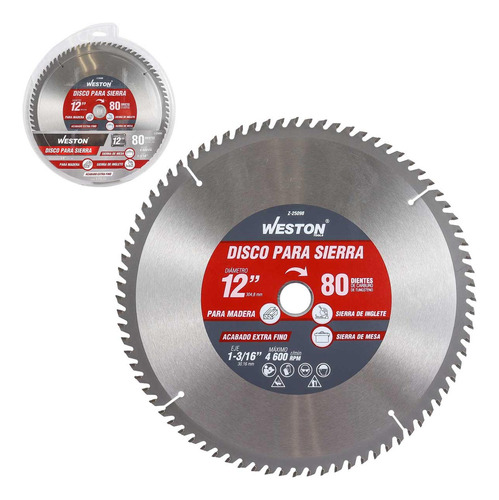 Disco Sierra Circular P/madera 12'' X 1-3/16'' 80dt C/bujes