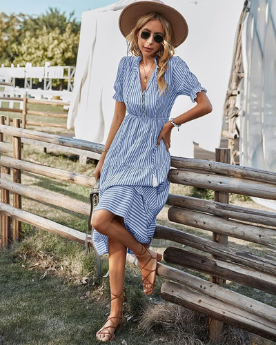 Vestido Camiseiro Feminino Com Decote Em V Casual