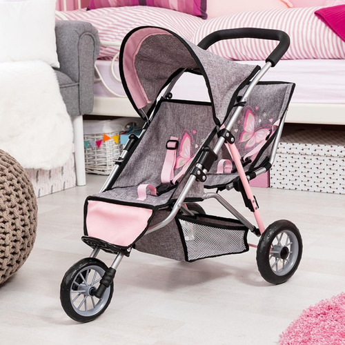 Bayer Design Dolls Twin 3 Ruedas Jogger, Gris, Rosa