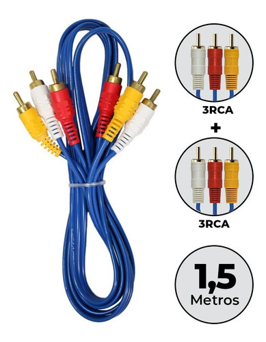 Cabo Auxiliar 3 Rca X 3 Rca Dourado 1,5m Vídeo Som Tv 