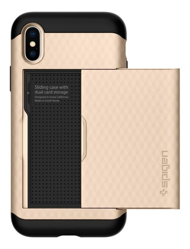 Funda Spigen iPhone XS X10 Cristal Wallet Gold 100% Original