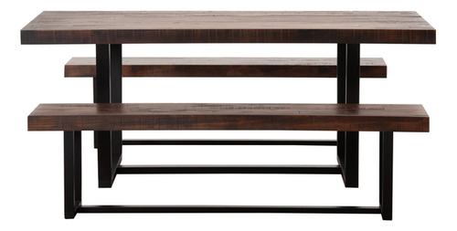 Mesa De 1,90 Con Dos Bancos De Estilo Rústico Marrón Oscuro