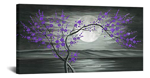 Large Canvas Prints Wall Art Grey And Purple Plum Bloss...