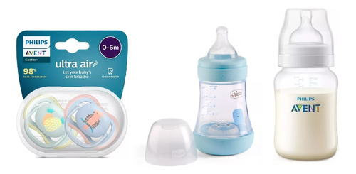 Set Recien Nacido Avent Classic ® 2 Mamaderas 2 Chupetes Varon