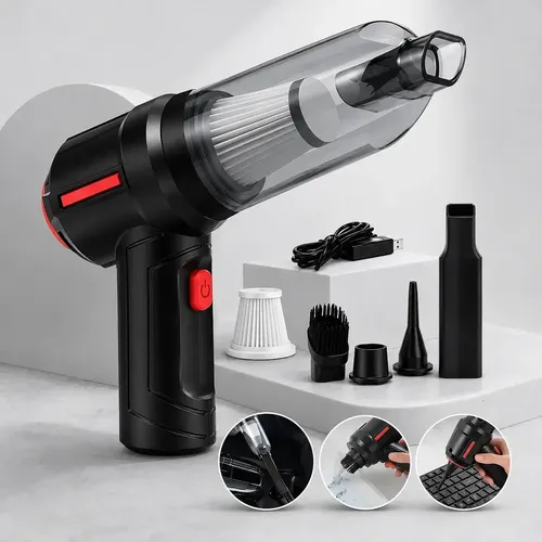 Mini Aspirador De Pó Portátil Recarregável Soprador Usb Automotivo 3em1 Sem Fio Premium Vácuo Limpeza Carro Multifuncional Casa Dr Hank - R$ 29,97