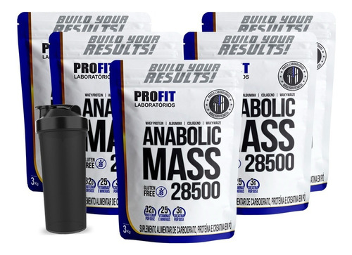 Combo 5x Hipercalórico Anabolic Mass 28500 3kg - Profit Labs Sabor Chocolate