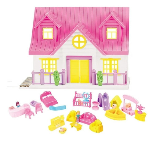 Casinha Boneca Infantil Doce Lar Com Acessórios - Polibrinq Cor Rosa E Branco