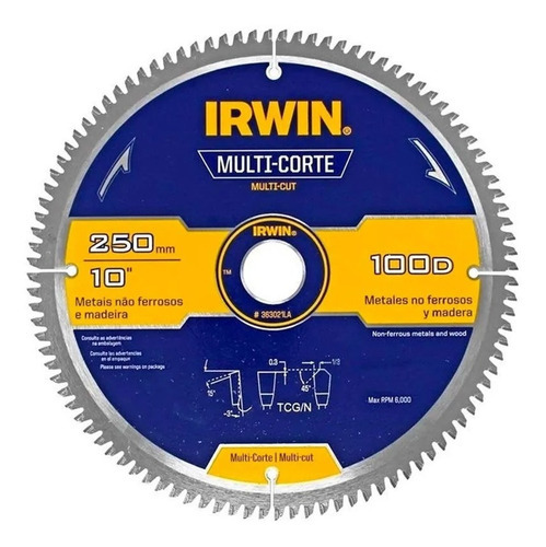 Disco Para Serras Circulares 250x2,2x30mm 100d Irwin 