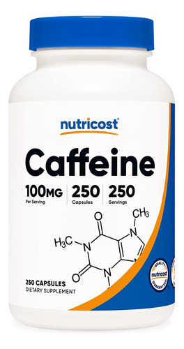 Cafeina Pura 100 Mg Con 250 Capsulas Para 8 Meses Nutricost