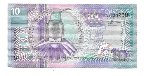 Liquido Billete De Surinam 10 Gulden 2000 