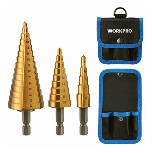 Workpro 3-piece Step Drill Bit Set, 1/4  Hex Shank Quick