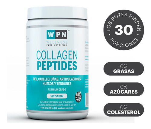 Wpn Wellness X2 Collagen Peptides Colageno Sin Sabor 300g 3c