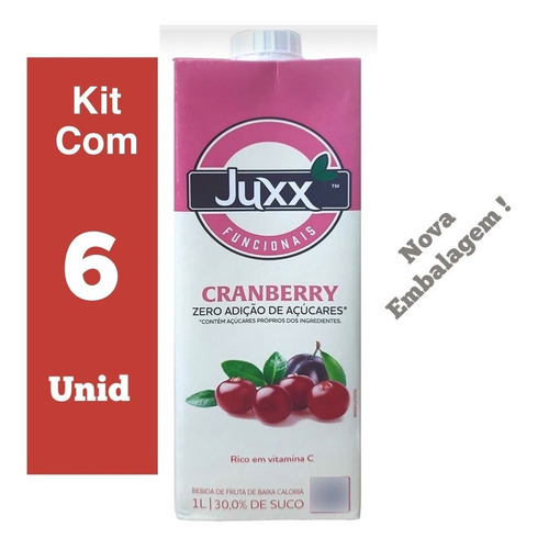 6 Bebida Cranberry  Juxx 1 Litro Sem Adição Açucar-zero