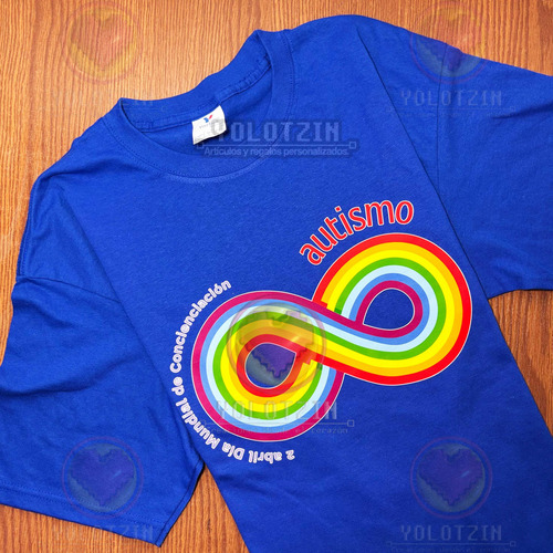 Playera Autismo Arcoiris Infinito Multicolor Azul Unisex