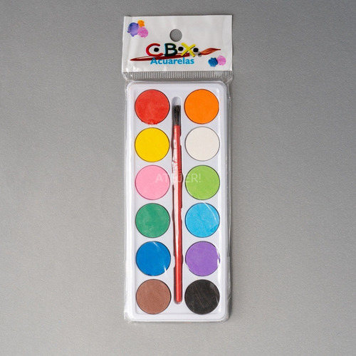 Imagen 4 de 4 de Acuarelas Rectangular + Pincel Marca Cbx Con 12 Colores