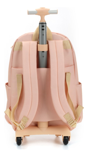 Mochila Rodinha Up4you Bege Com Bolas Douradas