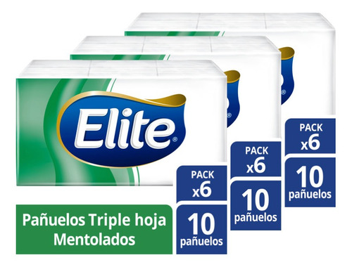 3 Pañuelo Elite Mentolado Pack X 6