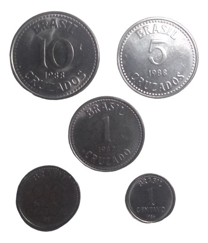 Monedas Brasil De 10 A 1 Cruzado 5 Piezas  Años 80's 