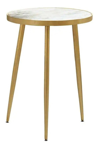 Imagen 2 de 7 de Mesa Auxiliar Minimalista Dorada, Tapa Sensación De Mármol