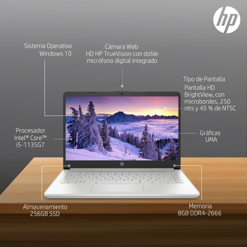 Notebook Hp 14-dq2029la Core I5 1135g7 8gb 256gb Ssd 14 W10 Color Plateado