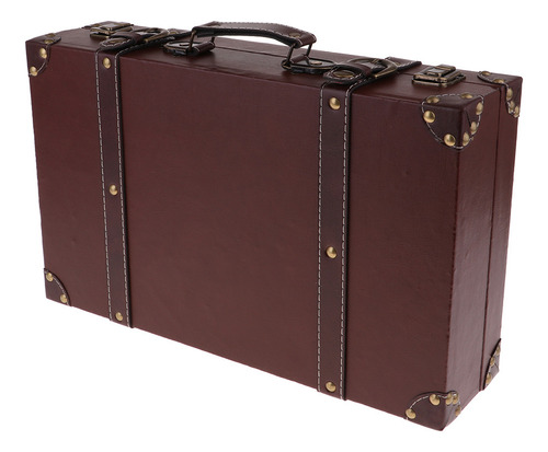 Estuche De Viaje De Madera Antiguo Marrón 40x25x10cm .