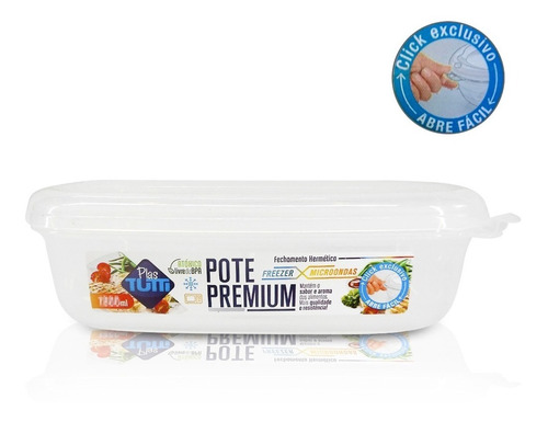 Pote Premium Retang Fechamento Hermético 3000ml Transparente