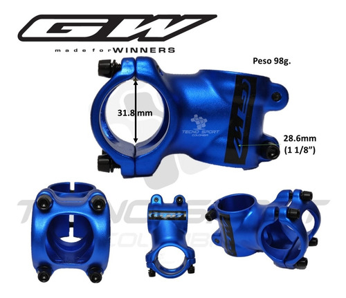 Imagen 2 de 6 de Espiga Gw Aluminio 45mm Mtb Ruta 0° 31.8 Codo Bicicleta