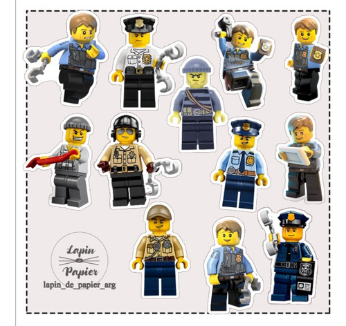 Topper Cupcake Adorno Pinchos Muffins X12 Lego Policia Azul Lego