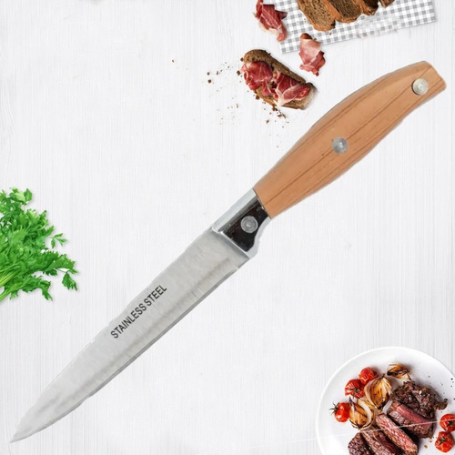 Cuchillo Parillero Mango Madera Acero Inox Para Asado Parill