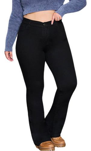 Pantalon Jean Negro De Mujer Oxford Talles Grandes Tiro Alto