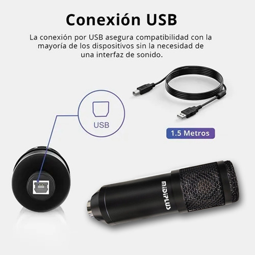 Imagen 5 de 10 de Kit Micrófono Condenser Usb Midiplus Usb800 Negro