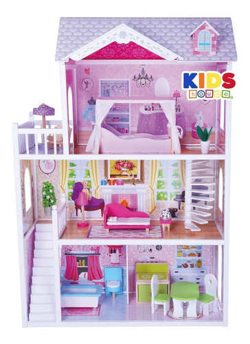 Casa de Muñecas con Muebles de Madera Aria, Casita de Juguete Kids House para Niñas Con Accesorios con 13 Muebles y Accesorios, Hermoso Diseño y Gran Tamaño, Ideal para Muñecas Grandes