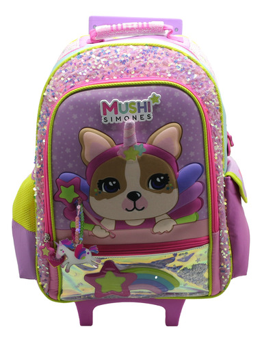 Mochila Escolar Simones Mushi 18 Pulgada Unicornio Con Carro