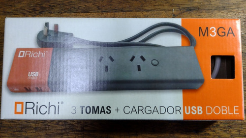 Zapatilla Prolongador 2 Usb 3 Tomas Con Cable 1,5mts Richi