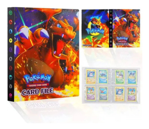 Álbum Pasta Pokemon Ash Pikachu Charizard 30 Folhas 4 Bolsos