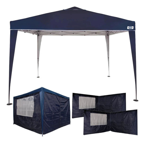 Kit Gazebo Tenda Azul  3x3m Altura 2,50m Dobrável +4 Paredes