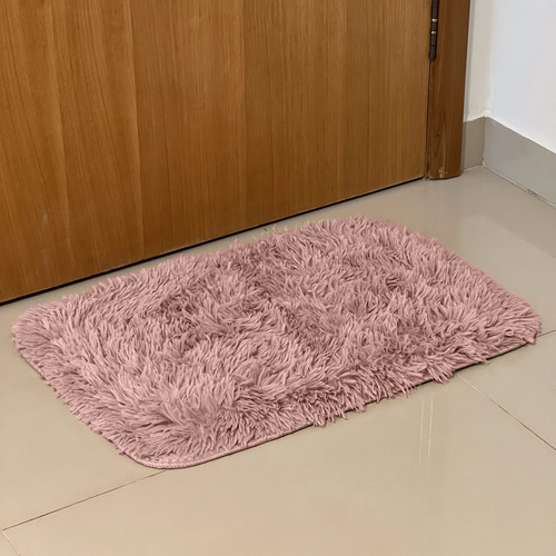 Tapete Sala Quarto 60x40 Shaggy Luxuoso Peludo Fofinho Rose