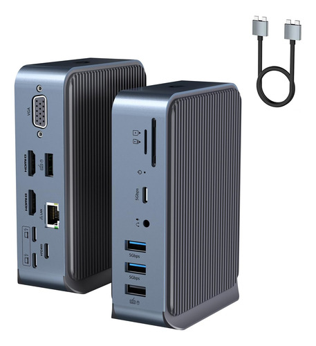 Adaptador Usb C 15 En 2, Concentrador Usb C Para Monitor Dua