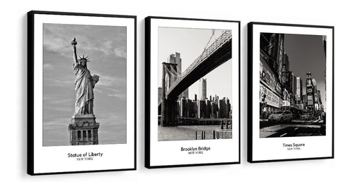 Quadro Decorativo Cidade New York Preto E Branco Com Vidro