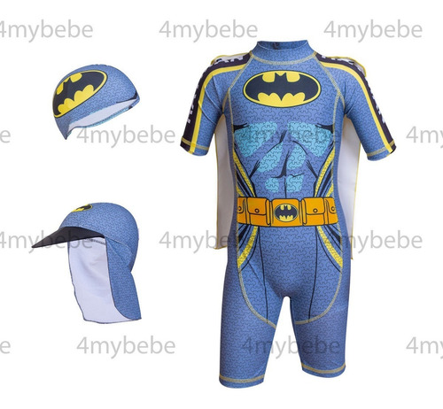 Traje De Baño Niños Similar Batman + 2 Gorros **ver Nota