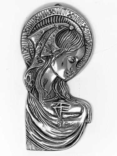 Virgen Madona C/niño Pared 20 X 10 Cm Pewter Brillo Regalo