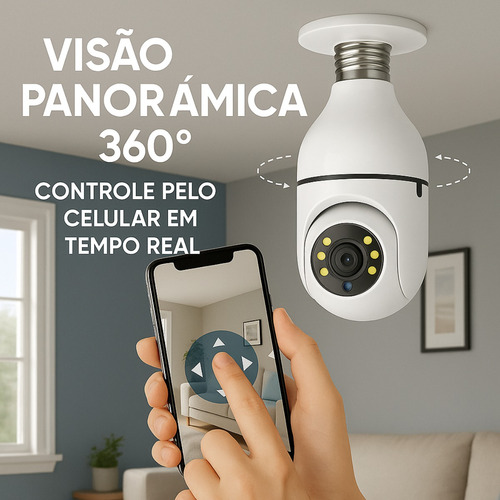 Camera Lampada Wifi Seguranca 360 Panoramica Sd App Pix Link