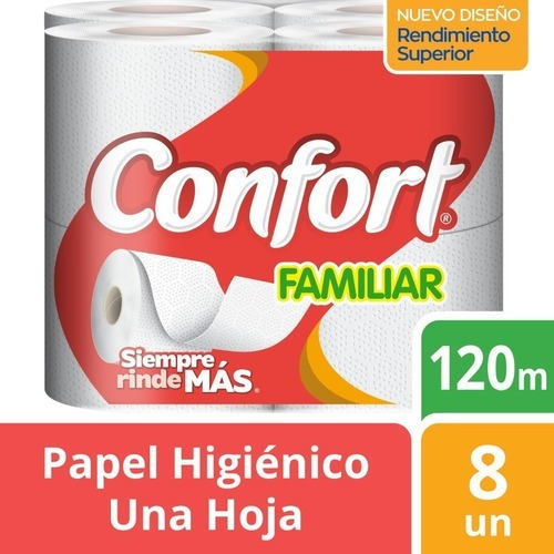 Imagen 1 de 4 de Papel Higiénico Confort Familiar 8 Un 120 Mt
