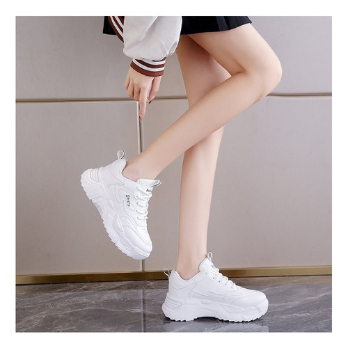 Zapatos Blancos Suela Gruesa Informales De Moda Para Mujer