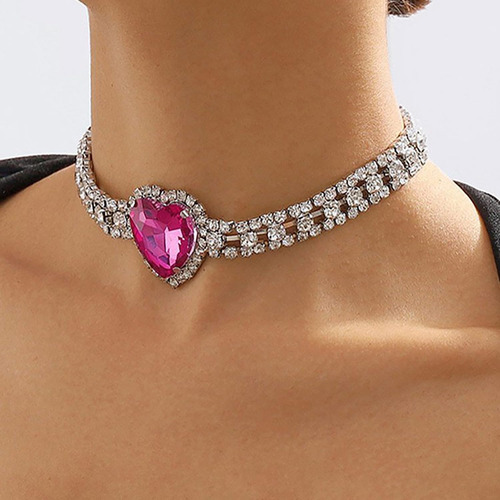 Collar De Corazón Rosa Para Mujer, Collar De Gargantilla De